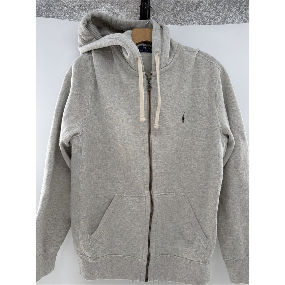 Polo Ralph Lauren Full Zip Hoodie Mens Medium Gray Thermal Hood Sweatshirt
